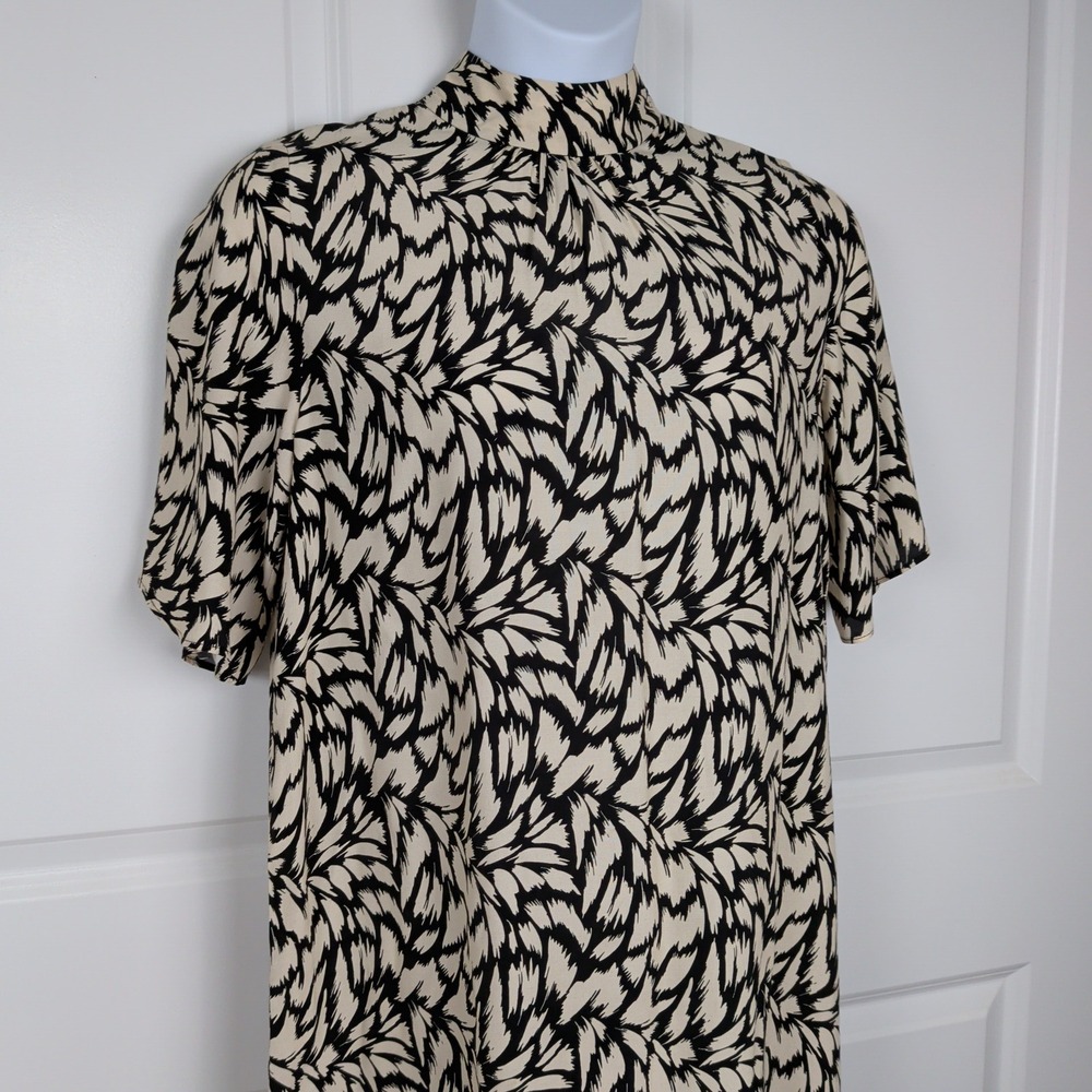 Fresha London Womens Abstract Print Mock Neck Midi Dress Cream Black Size M US 8